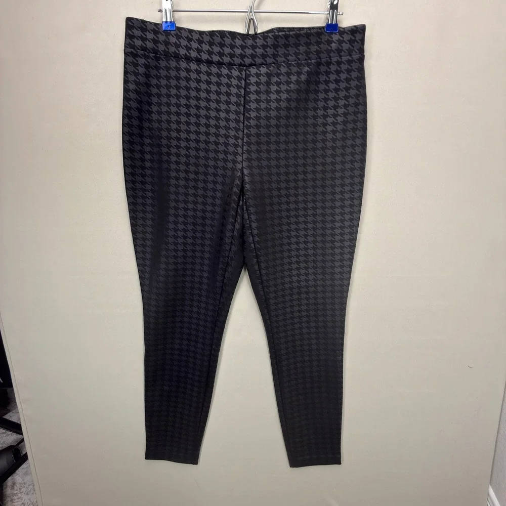 NYCC Leggings Womens Large Houndstooth Black Slim Stretch Pants Modern